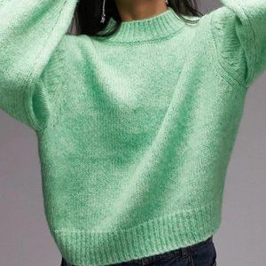 Topshop knitted crew neck sweater in green